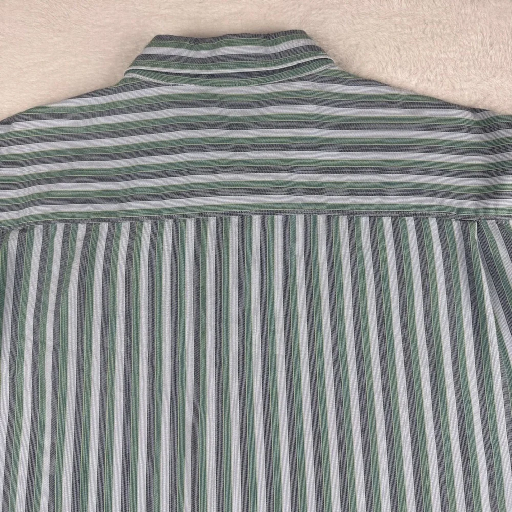 Alan Flusser Button Down Shirt Mens XXL‎ Green Blue Striped Long Sleeve Cotton
